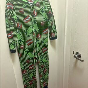 Minecraft Pajama Costume Large 12-14 Creeper Hoodie Union Suit One Piece